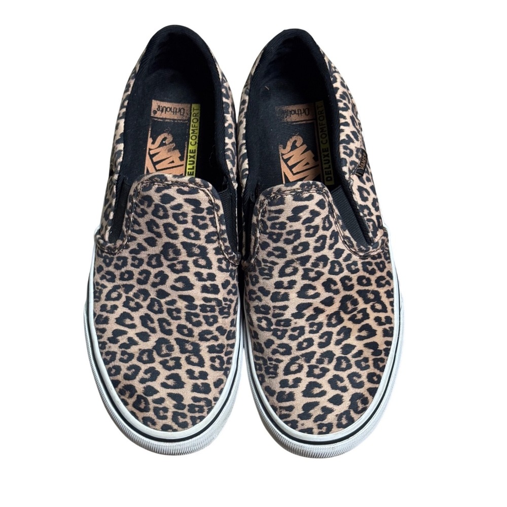 Vans Asher Deluxe Slip-On Classic Leopard Print Shoes Womens 8 Ortholite Comfort